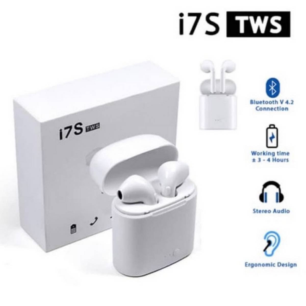 I7S airpods Bluetooth Wireless Earbuds - i7S Double Wireless Bluetooth Hand Free with Power Stereo Earphones White bluetooth ear phone for all cell phones use